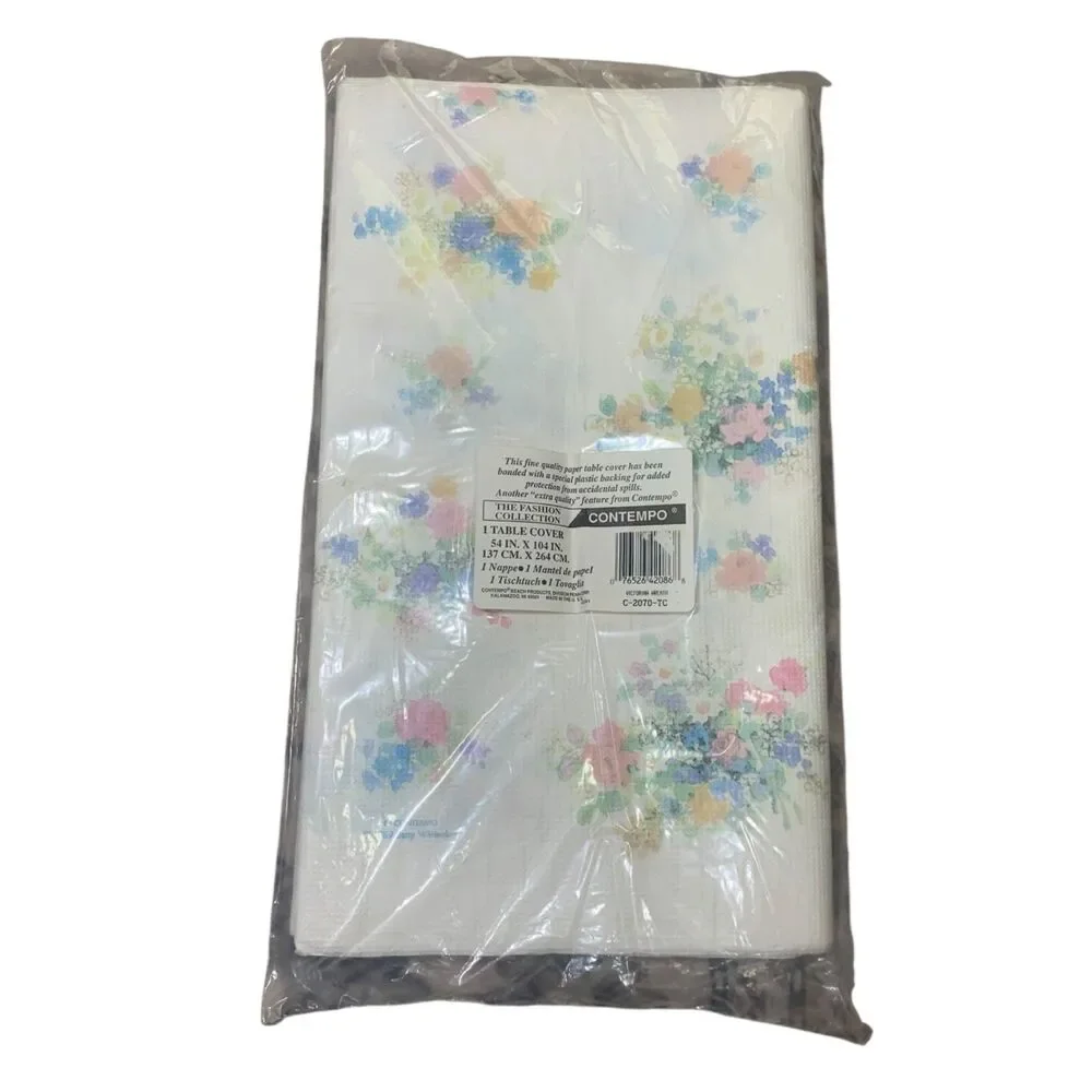 Vintage Contempo Paper Floral Bouquet  Tablecloth Cottagecore Grandmacore NOS